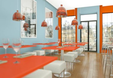 Modern kahve restoran mobilya ile kapalı