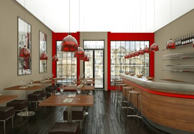 kahve Restoran ahşap mobilya ile kapalı