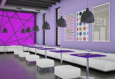Modern violett kahve restoran mobilya ile kapalı
