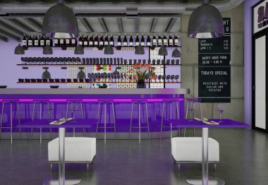 Modern violett kahve restoran mobilya ile kapalı