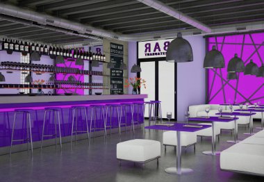 Modern violett kahve restoran mobilya ile kapalı