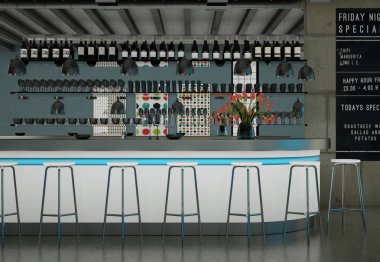 kahve Restoran ahşap mobilya ile kapalı