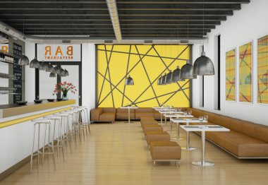 Modern sarı kahve restoran mobilya ile kapalı