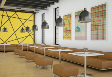 Modern sarı kahve restoran mobilya ile kapalı