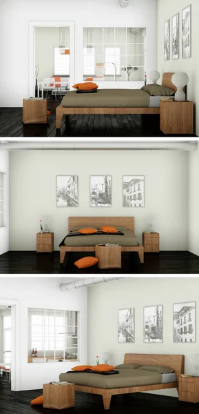 Three views of modern interior loft design — Stock Photo, Image