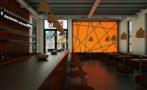 オレンジ コーヒー レストラン屋内木製家具 — ストック写真