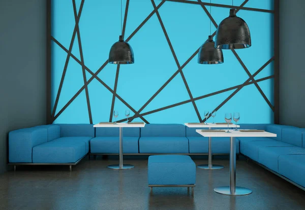 Modern mavi kahve restoran mobilya ile kapalı