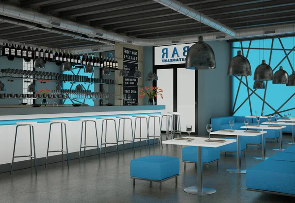 Modern blå kaffe restaurang inomhus med möbler — Stockfoto