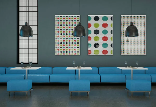 Modern mavi kahve restoran mobilya ile kapalı