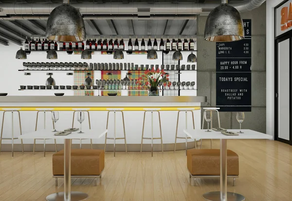 Moderno ristorante caffè giallo interno con mobili — Foto Stock