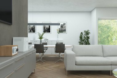 Modern parlak skandinavian iç tasarım oturma odası