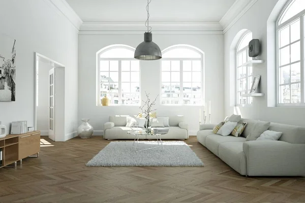 Moderne helle skandinavische Innenarchitektur Wohnzimmer — Stockfoto