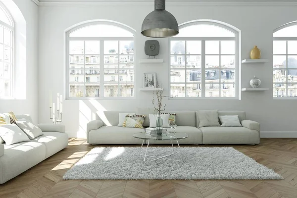 Moderne helle skandinavische Innenarchitektur Wohnzimmer — Stockfoto