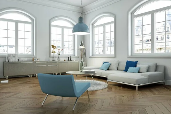 Moderno luminoso skandinavian interior design soggiorno — Foto Stock