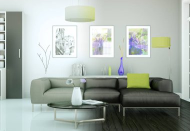 Modern aydınlık oturma odası iç tasarım