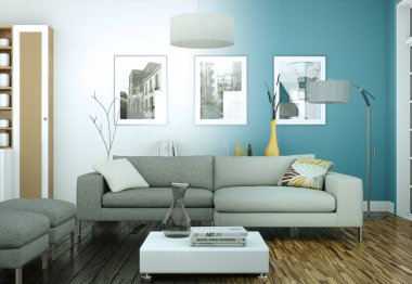 Modern aydınlık oturma odası iç tasarım