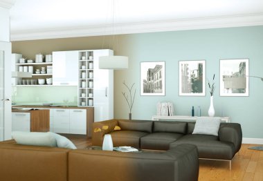 Modern aydınlık oturma odası iç tasarım