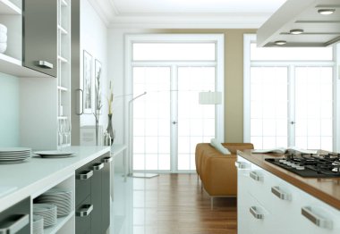 Modern aydınlık oturma odası iç tasarım