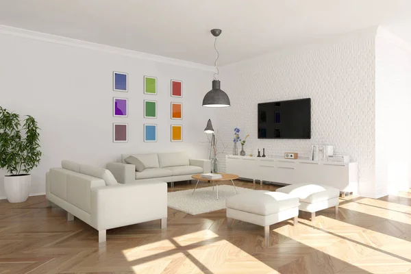 Moderno luminoso skandinavian interior design soggiorno — Foto Stock