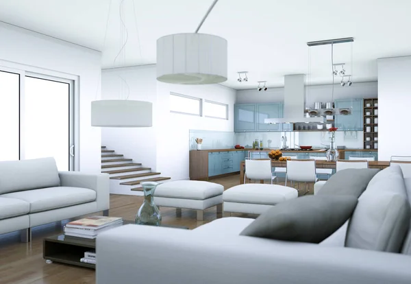 Moderne witte woonkamer interieurdesign — Stockfoto