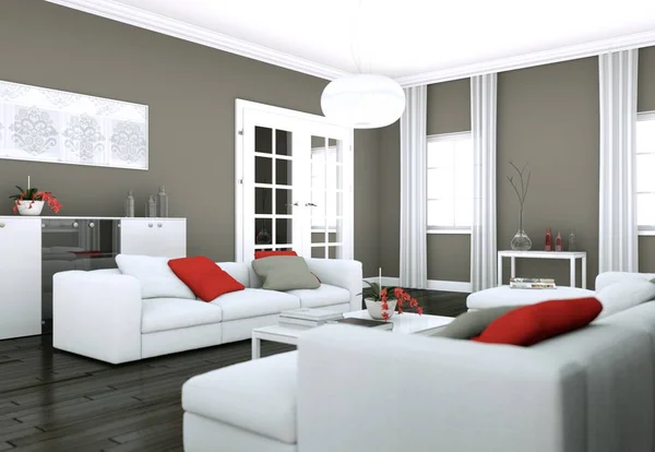 Moderno brilhante sala de estar design de interiores — Fotografia de Stock