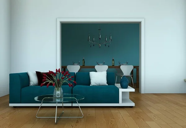 Modern aydınlık oturma odası iç tasarım — Stok fotoğraf