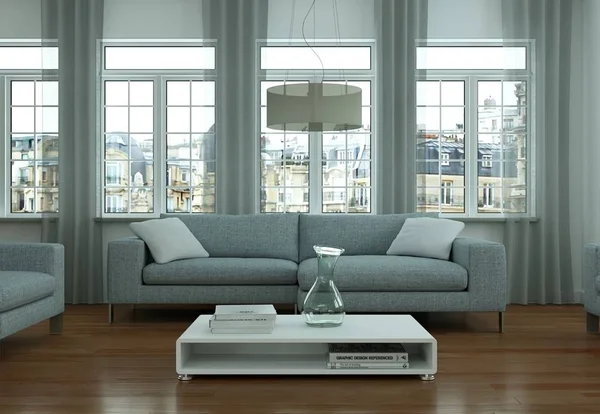 Desain interior ruang tamu modern yang cerah — Stok Foto