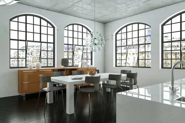 Modern fényes étkező loft interior design — Stock Fotó