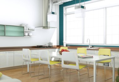 Modern aydınlık oturma odası iç tasarım kanepeler ve mavi duvar ile