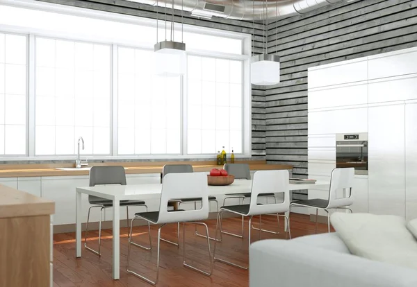 Modern aydınlık oturma odası iç tasarım kanepeler ve ahşap duvar ile