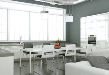 Modern aydınlık oturma odası iç tasarım kanepeler ve gri Duvar ile