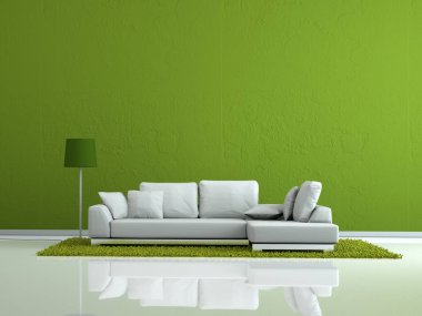 İç tasarım modern parlak oda beyaz kanepe