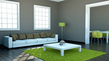 İç tasarım modern parlak oda beyaz kanepe