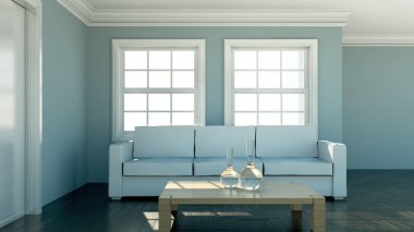 İç tasarım modern parlak oda beyaz kanepe