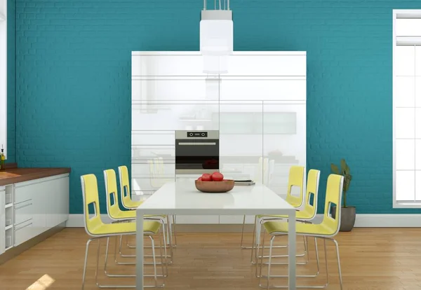 Сучасний яскравий дизайн інтер'єру вітальні з диванами і синьою стіною — стокове фото