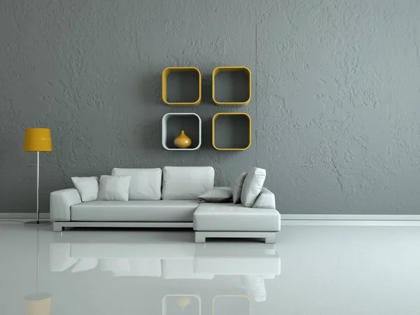 Дизайн інтер'єру сучасна світла кімната з білим диваном — стокове фото