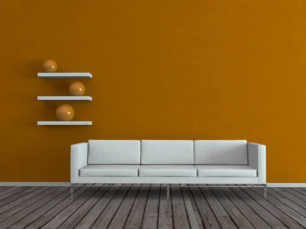 Design interiéru moderní světlý pokoj s bílou pohovkou — Stock fotografie