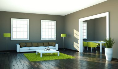 Modern aydınlık oturma odası iç tasarım kanepeler ile