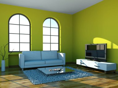 İç tasarım modern parlak oda beyaz kanepe