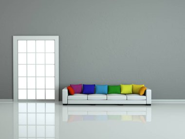 İç tasarım modern parlak oda beyaz kanepe