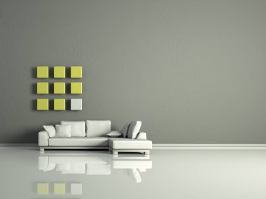 İç tasarım modern parlak oda beyaz kanepe