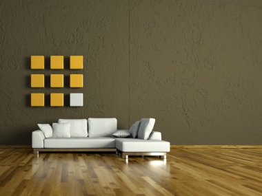 İç tasarım modern parlak oda beyaz kanepe