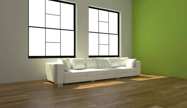 Interior desain modern ruang cerah dengan sofa putih — Stok Foto