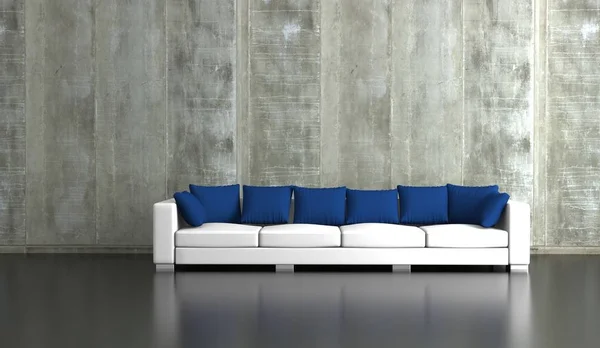 Design de interiores moderna sala brilhante com sofá branco — Fotografia de Stock