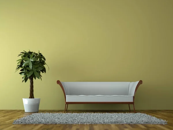 Design de interiores moderna sala brilhante com sofá branco — Fotografia de Stock