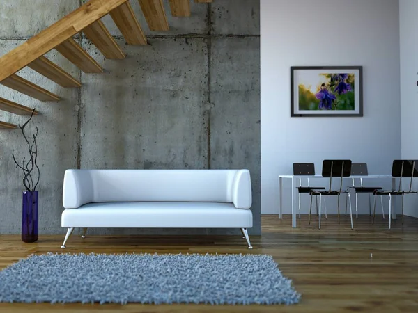 室内设计现代明亮的房间与白色沙发 — 图库照片