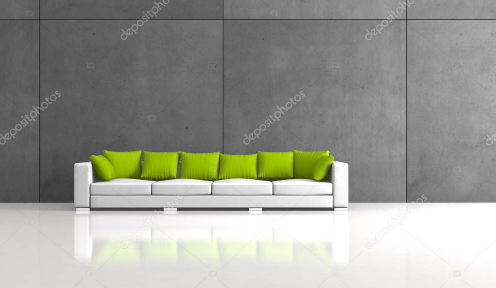 Interior design modern bright room with white sofa 3d Illustration