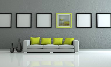 İç tasarım modern parlak oda beyaz kanepe