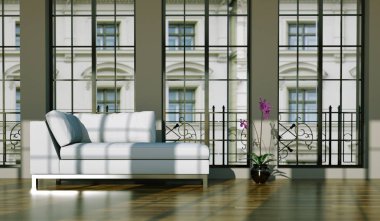 İç tasarım modern parlak oda beyaz kanepe