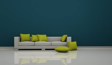 İç tasarım modern parlak oda beyaz kanepe